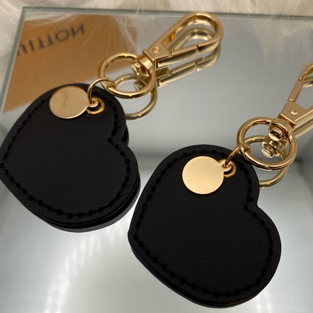 Set of (2) heart keychains Goldtone hardware TWO INITIALS EMBOSSED - Picture 1 of 1